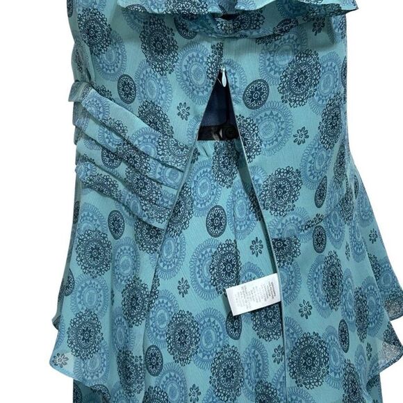 Vintage Studio 1 Two Piece Set Women's 18 Blue Blouse & Skirt Surplice Chiffon - Picture 12 of 15